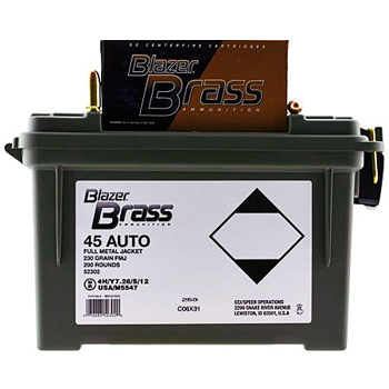 45 ACP (45 Auto) 230gr FMJ CCI Blazer Brass Ammo in Plano Box (200 rds)