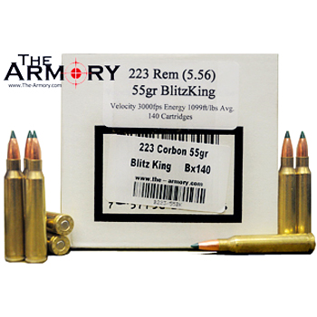 223 Remington (5.56x45mm) 55gr BlitzKing Polymer Tip Corbon Ammo Box (140 rds)
