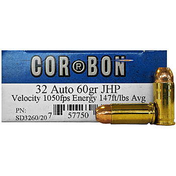 32 Auto (ACP) 60gr JHP Corbon Ammo Box (20 rds)
