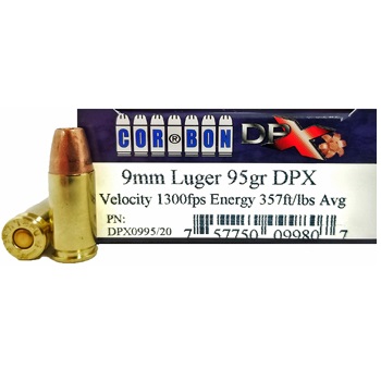 9mm Luger (9x19mm) 95gr DPX Corbon Ammo Box (20 rds)