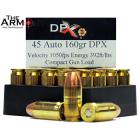 45 ACP (45 Auto) 160gr Compact Gun Load DPX Corbon Ammo Box (20 rds)