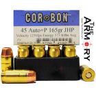 45 ACP (45 Auto) 165gr +P JHP Corbon Ammo Box (20 rds) 