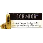 9mm Luger (9x19mm) 147gr FMJ Corbon Performance Match Ammo Box (50 rds)