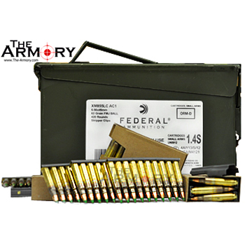 223 Rem (5.56mm) Federal XM855LC AC1, Lake City 62gr Green Tip Ammo + Stripper Clips + Ammo Can (420rds)