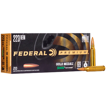 223 Remington 69gr Sierra MatchKing BTHP Federal Premium Gold Medal Ammo Box (20 rds)