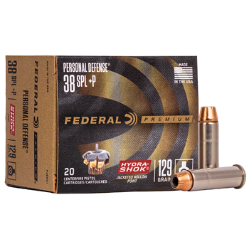 38 Spl 129gr +P Hydra-Shok JHP Federal Personal Defense Ammo Box (20 rds)
