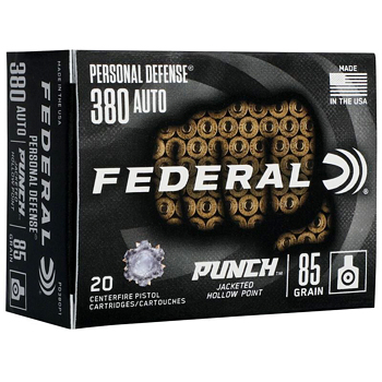 380 Auto (ACP) 85gr JHP Federal Personal Defense Punch Ammo Box (20 rds)
