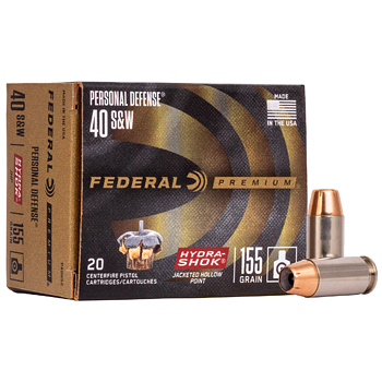 40 S&W 155gr Hydra-Shok JHP Federal Personal Defense Ammo Box (20 rds)