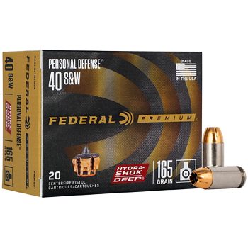40 S&W 165gr Hydra-Shok Deep Federal Personal Defense Ammo Box (20 rds)