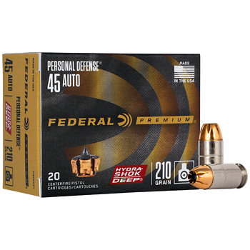 45 ACP (45 Auto) 210gr Hydra-Shok Deep JHP Federal Personal Defense Ammo Box (20 rds)