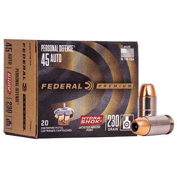 45 ACP (45 Auto) 230gr Hydra-Shok JHP Federal Personal Defense Ammo Box (20 rds)