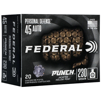 45 Auto (45 ACP) 230gr JHP Federal Personal Defense Punch Ammo Box (20 rds)