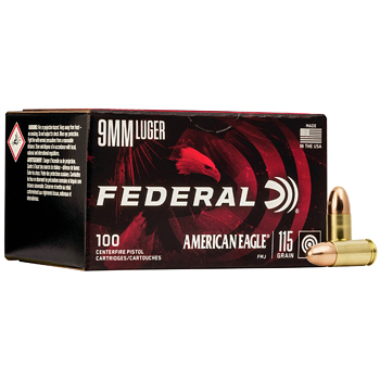 9mm Luger (9x19mm) 115gr FMJ Federal American Eagle Ammo Box (100 rds)