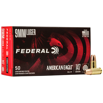 9mm Luger (9x19mm) 147gr FMJ Federal American Eagle Ammo Box (50 rds)