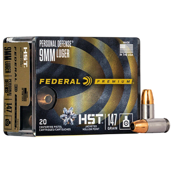 9mm Luger (9x19mm) 147gr HST JHP Federal Personal Defense Ammo Box (20 rds)