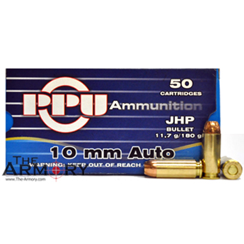 10mm Auto 180gr JHP PPU Ammo Case (500 rds)