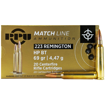 223 Remington (5.56x45mm) 69gr HPBT PPU Match Ammo Box (20 rds)