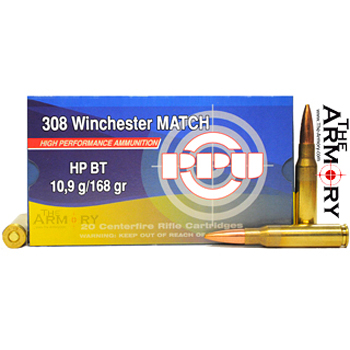 308 Win (7.62x51mm) NATO 168gr HPBT PPU MATCH Ammo Box (20 rds)
