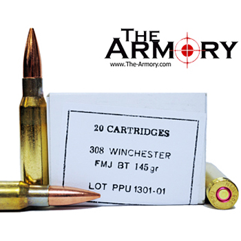 308 Win (7.62x51mm) 145gr FMJBT PPU Ammo Box (20 rds)
