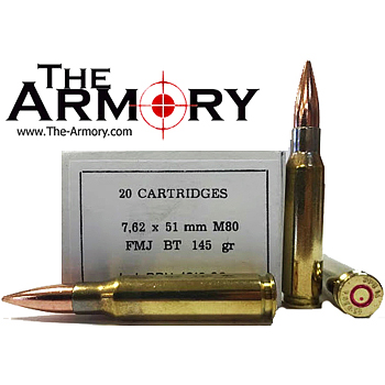 308 Winchester (7.62x51mm) M80 145gr FMJBT PPU Ammo Box (20 rds)