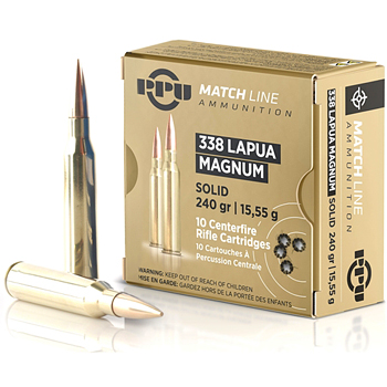 338 Lapua Magnum 240gr Solid PPU Match Ammo Box (10 rds)
