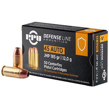 45 Auto (45 ACP) 185gr JHP PPU Defense Line Ammo Case (500 rds)