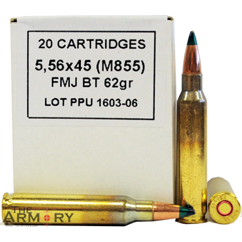 5.56x45mm 62gr FMJ M855 PPU Ammo Case (1000 rds)