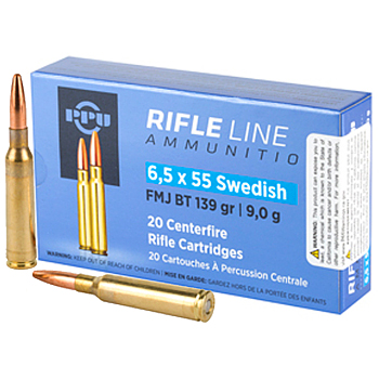 6.5x55mm Swedish 139gr FMJBT PPU Ammo Box (20 rds)