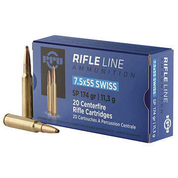 7.5x55 Swiss 174gr SP PPU Ammo Box (20 rds)