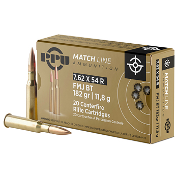 7.62x54r 182gr FMJ-BT PPU Match Ammo Box (20 rds)