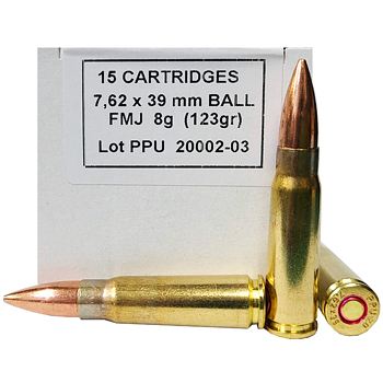 7.62x39 123gr FMJ PPU Ammo Sleeve (120 rds)