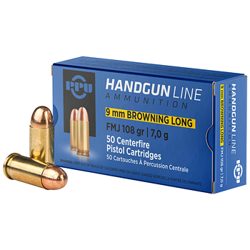 9mm Browning Long 108gr FMJ PPU Ammo Box (50 rds)