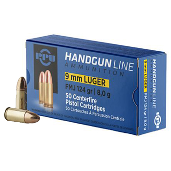 9mm Luger (9x19mm) 124gr FMJ PPU Ammo Box (50 rds)