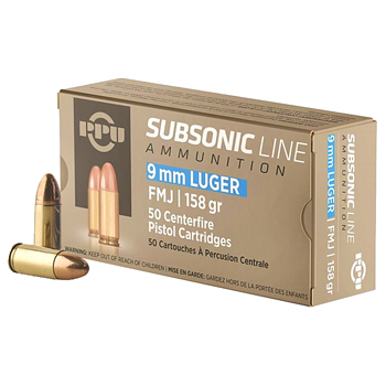 9mm Luger (9x19mm) 158gr FMJ PPU Subsonic Ammo Sleeve (350 rds)