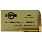 5.56x45mm M193 55gr FMJBT PPU Ammo Box (20 rds)