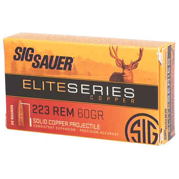 223 Remington (5.56x45mm) 60gr Sig Sauer Elite Series Copper Ammo Box (20 rds)