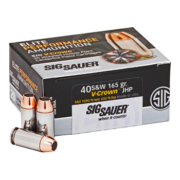 40 S&W 165gr JHP Sig Sauer Elite V-Crown Ammo Box (20 rds)