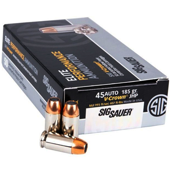 45 ACP (45 Auto) 185gr JHP Sig Sauer V-Crown Ammo Box (50 rds)