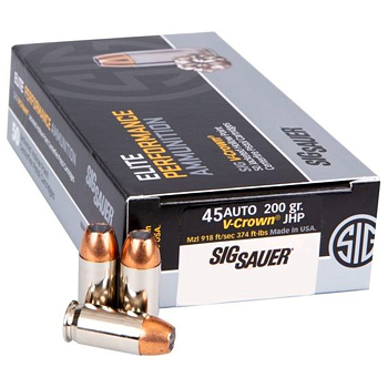 45 Auto (45 ACP) 200gr JHP Sig Sauer V-Crown Ammo Box (50 rds)