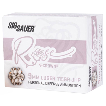 9mm Luger (9x19mm) 115gr JHP Sig Sauer Rose Ammo Box (20 rds)
