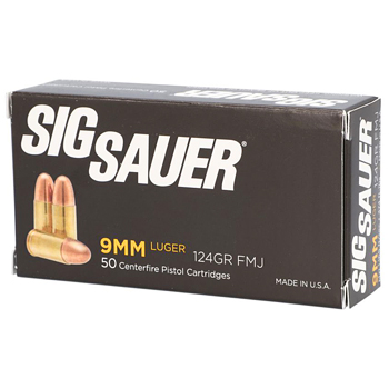 9mm Luger (9x19mm) 124gr FMJ Sig Sauer Elite Ball Ammo Box (50 rds)
