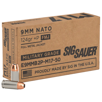 9mm NATO M17 124gr +P FMJ Sig Sauer Military Grade Ammo Box (50 rds)