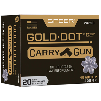 45 Auto (45 ACP) 200gr +P GDHP Speer Gold Dot Ammo Box (20 rds)