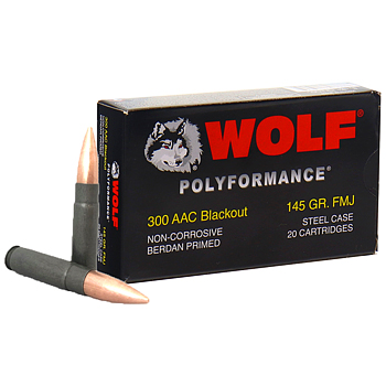 300 AAC Blackout 145gr FMJ Wolf Polyformance Ammo Case (500 rds)