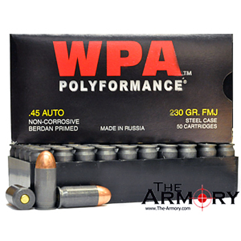 45 ACP (45 Auto) 230gr FMJ Wolf WPA Polyformance Ammo Box (50 rds)