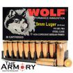 9mm Luger 115gr FMJ Wolf Performance Ammo