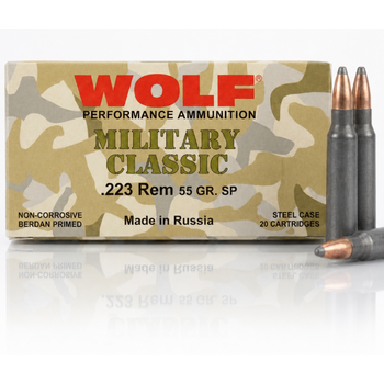 223 Remington (5.56x45mm) 55gr SP Wolf MC Ammo Box (20 rds)