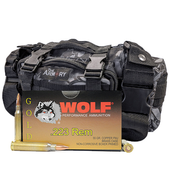 223 55gr FMJ Wolf Gold Ammo - 500rds in The Armory Black Python Range Bag