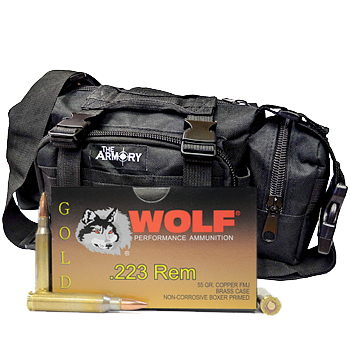 223 55gr FMJ Wolf Gold Ammo - 500rds in The Armory Black Range Bag