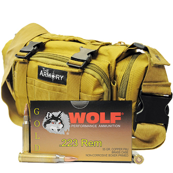 223 55gr FMJ Wolf Gold Ammo - 280rds in The Armory Tan Range Bag